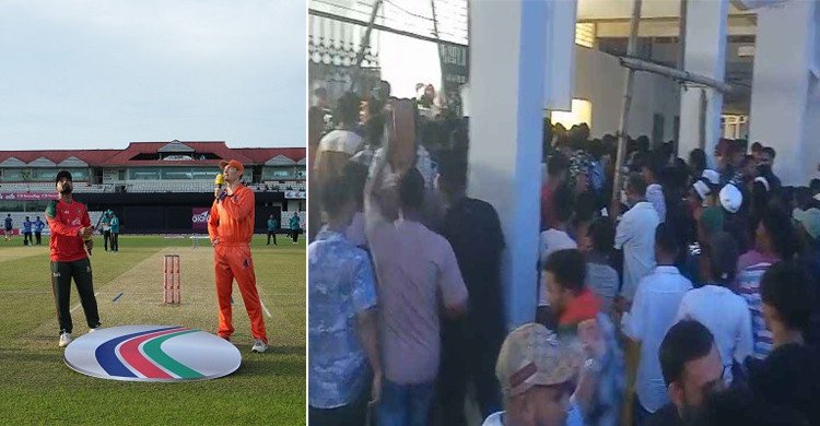 সিলেট স্টেডিয়ামে গেট ভেঙে মাঠে ঢুকে পড়লেন দর্শকরা, উত্তেজনা